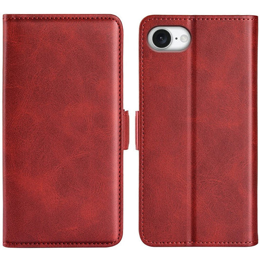 For iPhone 16e Stand Case Calf Texture Leather Wallet Phone Cover - Red