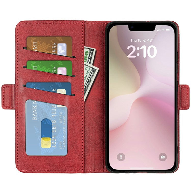 For iPhone SE (2025) Stand Case Calf Texture Leather Wallet Phone Cover - Red