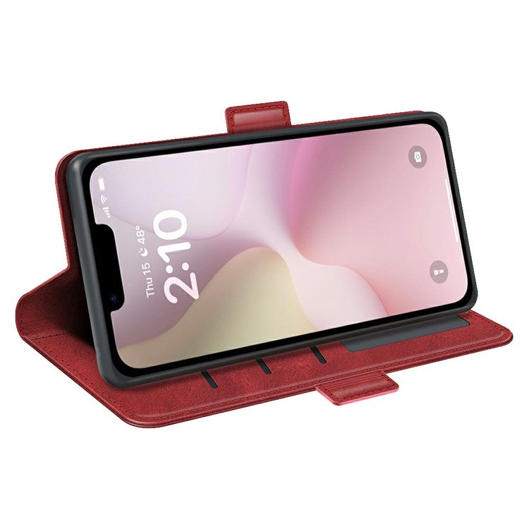 For iPhone 16e Stand Case Calf Texture Leather Wallet Phone Cover - Red