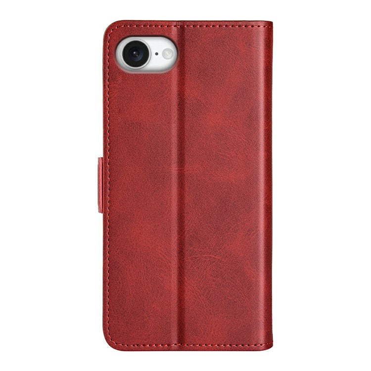 For iPhone 16e Stand Case Calf Texture Leather Wallet Phone Cover - Red