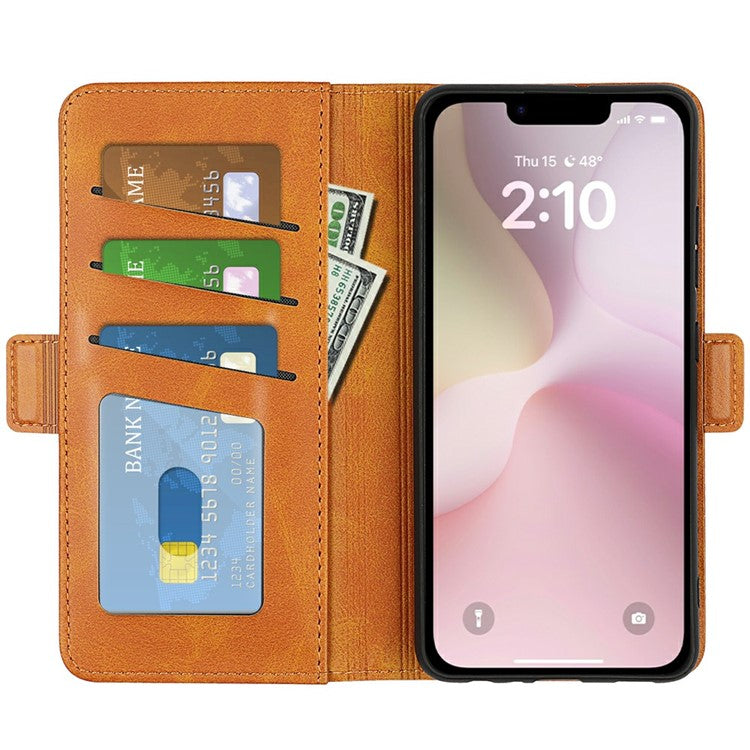 For iPhone 16e Stand Case Calf Texture Leather Wallet Phone Cover - Yellow