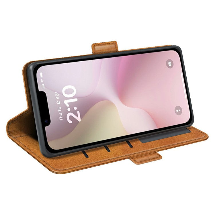 For iPhone 16e Stand Case Calf Texture Leather Wallet Phone Cover - Yellow