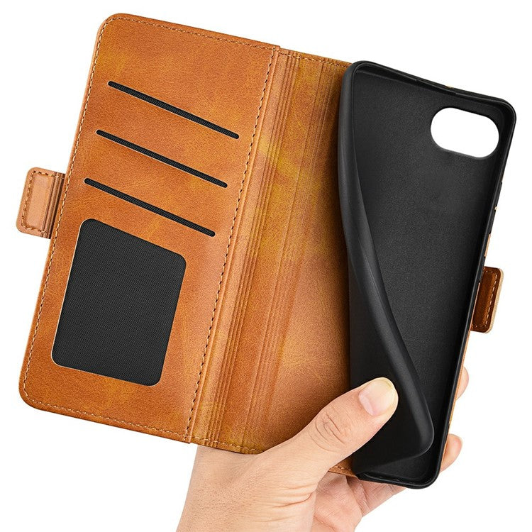 For iPhone 16e Stand Case Calf Texture Leather Wallet Phone Cover - Yellow