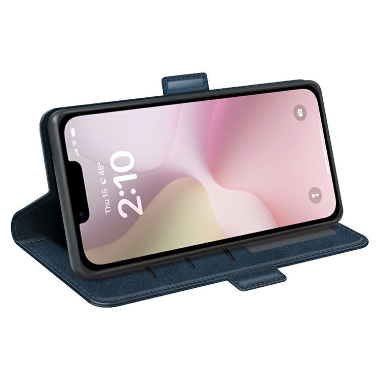 For iPhone 16e Stand Case Calf Texture Leather Wallet Phone Cover - Blue