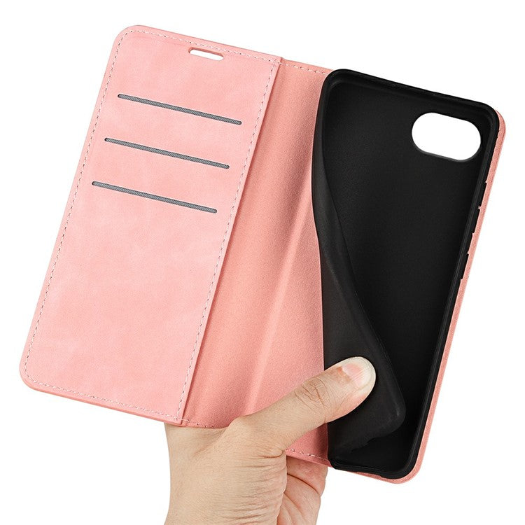 For iPhone 16e Case Skin Touch Leather Wallet Phone Cover - Pink
