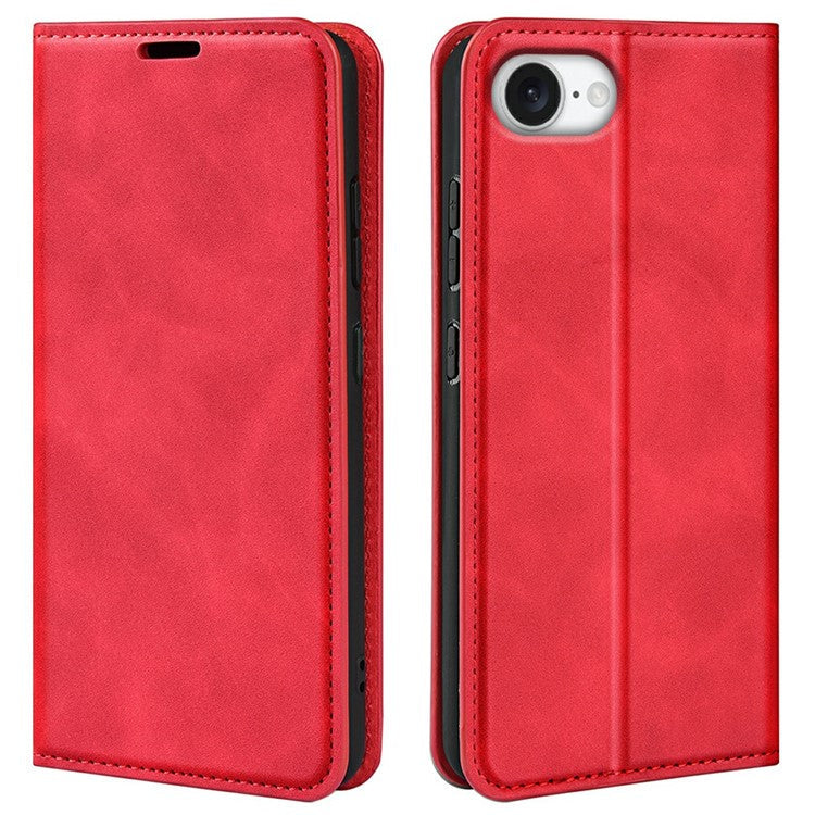 For iPhone 16e Case Skin Touch Leather Wallet Phone Cover - Red