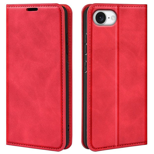 For iPhone 16e Case Skin Touch Leather Wallet Phone Cover - Red