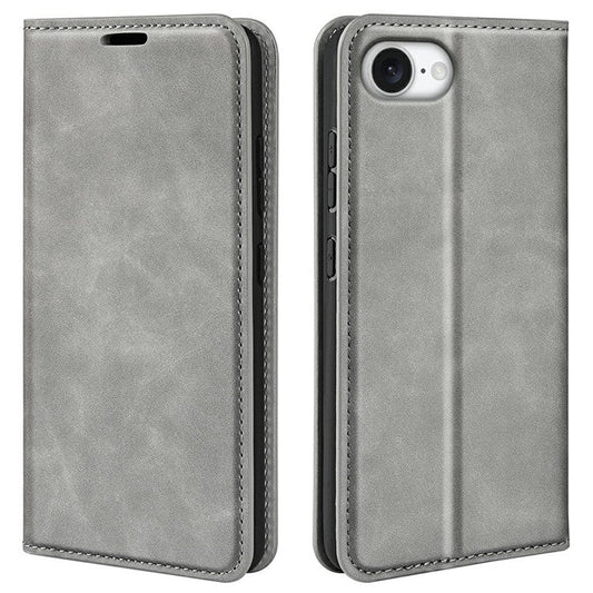For iPhone 16e Case Skin Touch Leather Wallet Phone Cover - Grey