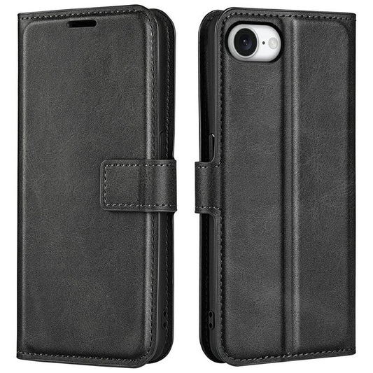 For iPhone SE (2025) Stand Case Anti-Scratch Calf Texture Leather Phone Cover - Black