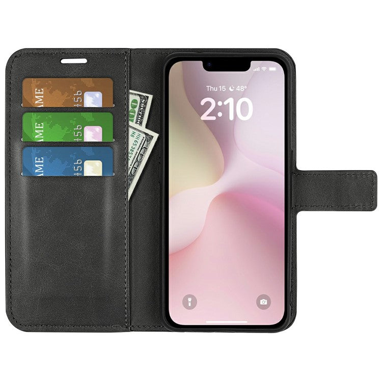 For iPhone SE (2025) Stand Case Anti-Scratch Calf Texture Leather Phone Cover - Black