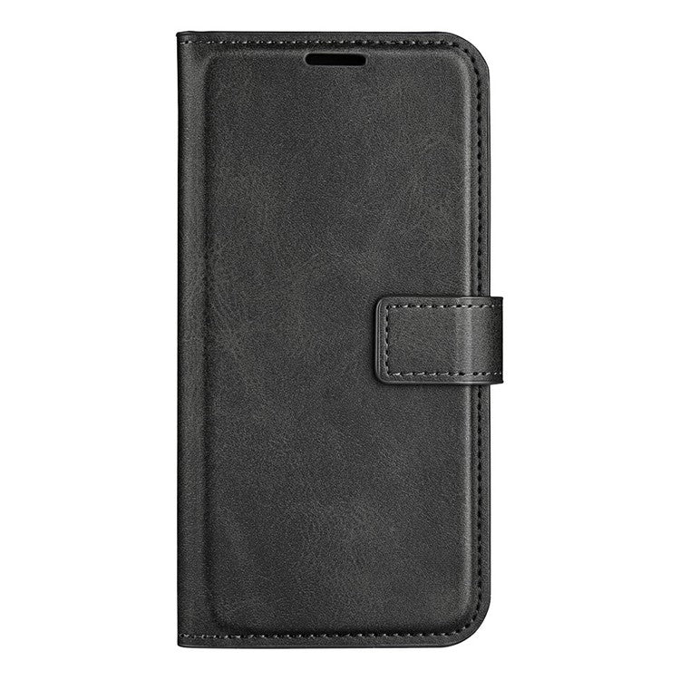 For iPhone 16e Stand Case Anti-Scratch Calf Texture Leather Phone Cover - Black