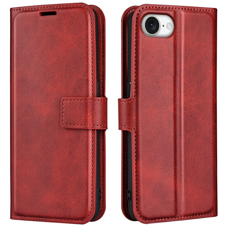 For iPhone SE (2025) Stand Case Anti-Scratch Calf Texture Leather Phone Cover - Red