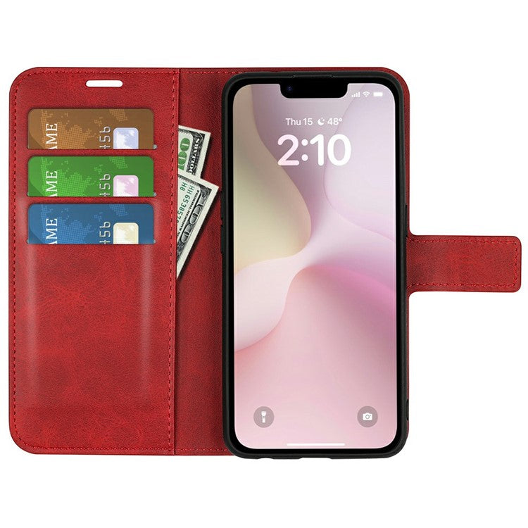 For iPhone SE (2025) Stand Case Anti-Scratch Calf Texture Leather Phone Cover - Red
