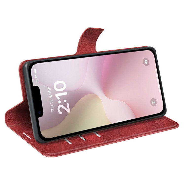 For iPhone SE (2025) Stand Case Anti-Scratch Calf Texture Leather Phone Cover - Red