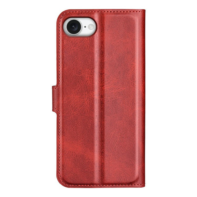 For iPhone 16e Stand Case Anti-Scratch Calf Texture Leather Phone Cover - Red