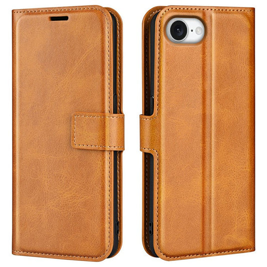 For iPhone 16e Stand Case Anti-Scratch Calf Texture Leather Phone Cover - Yellow