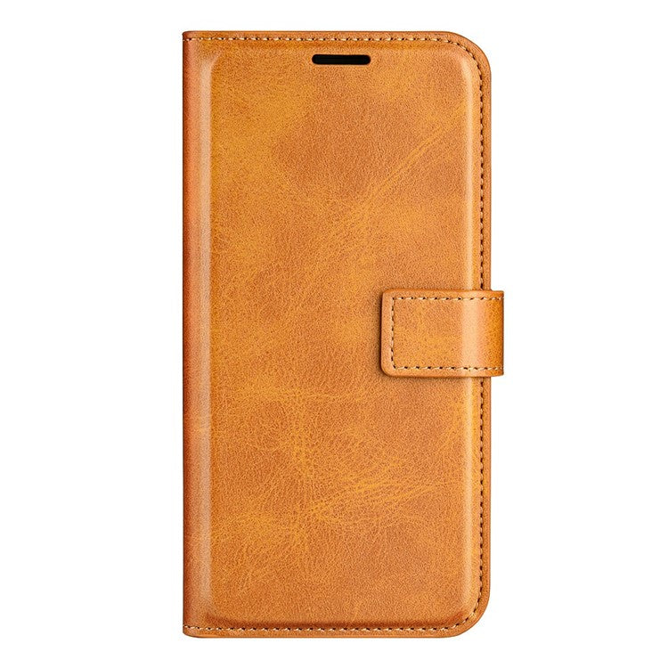 For iPhone 16e Stand Case Anti-Scratch Calf Texture Leather Phone Cover - Yellow