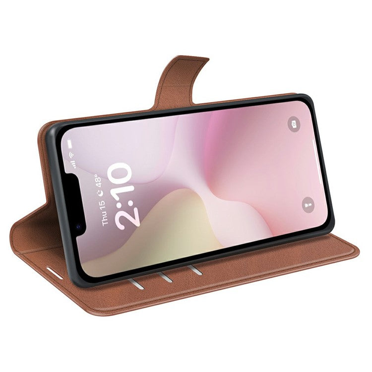 For iPhone SE (2025) Stand Case Anti-Scratch Calf Texture Leather Phone Cover - Light Brown