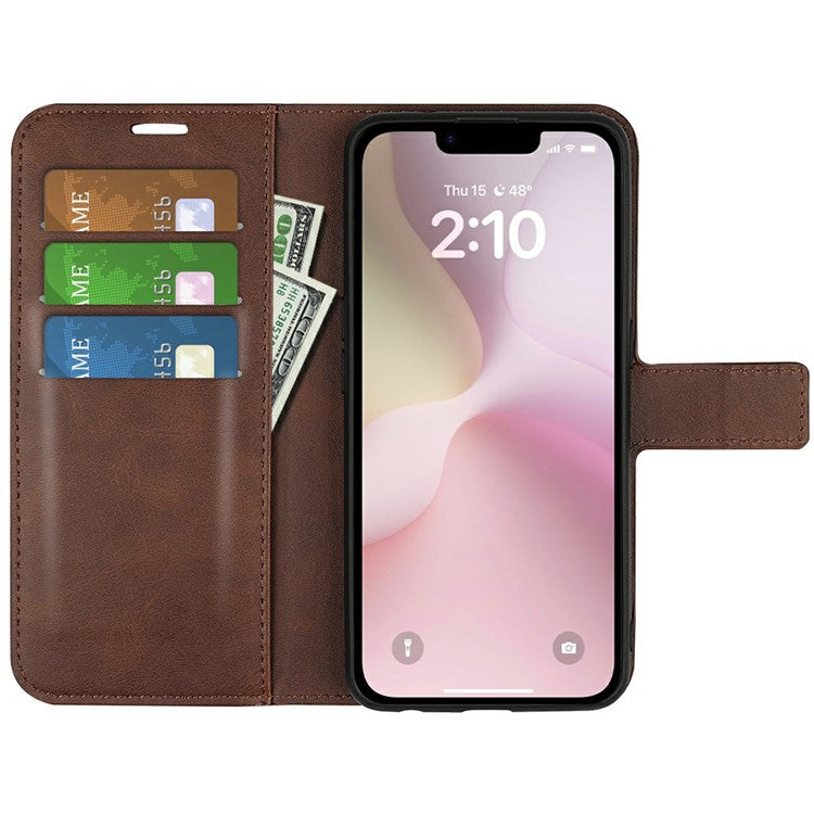 For iPhone SE (2025) Stand Case Anti-Scratch Calf Texture Leather Phone Cover - Brown
