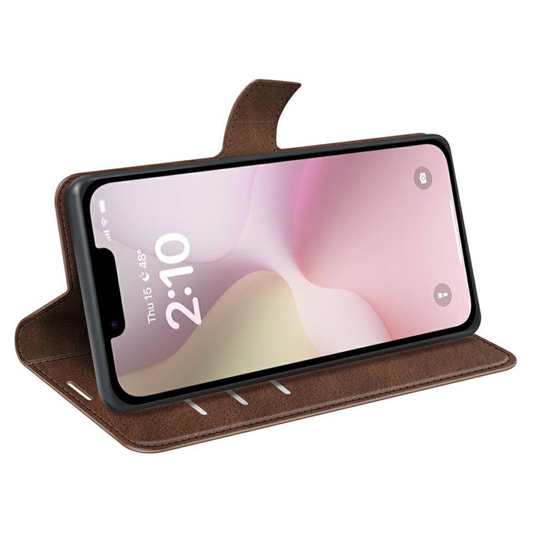 For iPhone SE (2025) Stand Case Anti-Scratch Calf Texture Leather Phone Cover - Brown