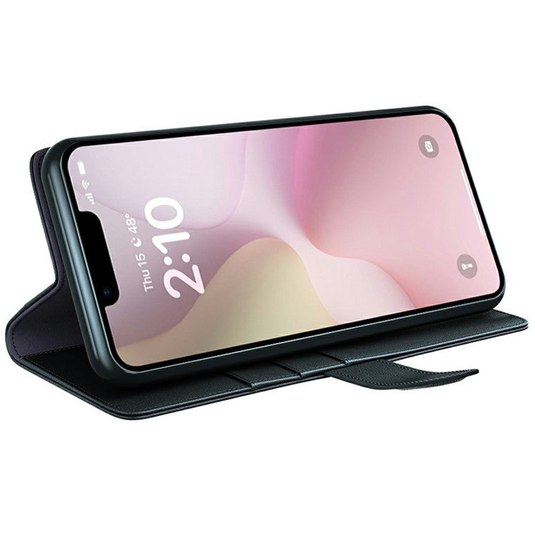 For iPhone 16e Case Genuine Split Leather Phone Cover Wallet Card Slot - Black