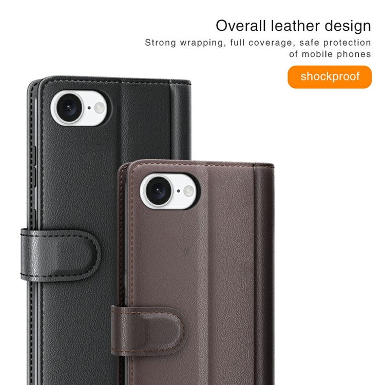 For iPhone SE (2025) Case Genuine Split Leather Phone Cover Wallet Card Slot - Black