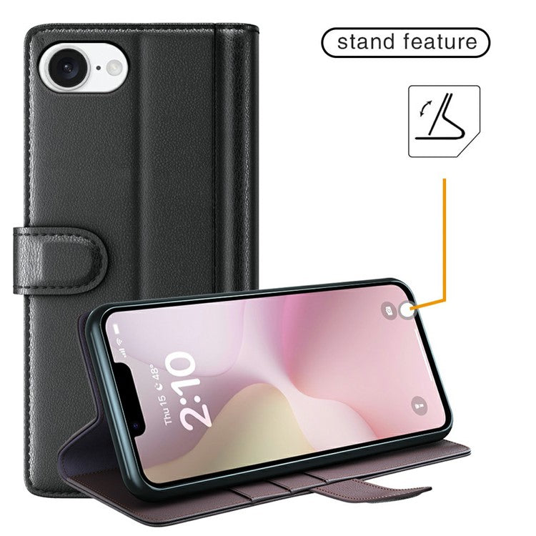For iPhone 16e Case Genuine Split Leather Phone Cover Wallet Card Slot - Black