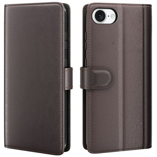 For iPhone 16e Case Genuine Split Leather Phone Cover Wallet Card Slot - Brown