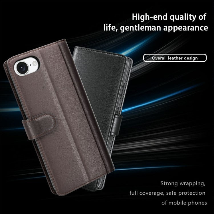 For iPhone SE (2025) Case Genuine Split Leather Phone Cover Wallet Card Slot - Brown