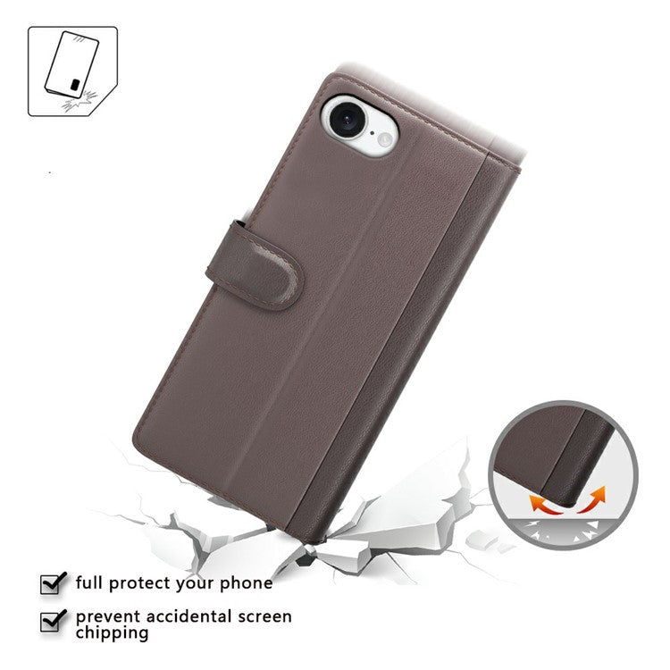 For iPhone SE (2025) Case Genuine Split Leather Phone Cover Wallet Card Slot - Brown