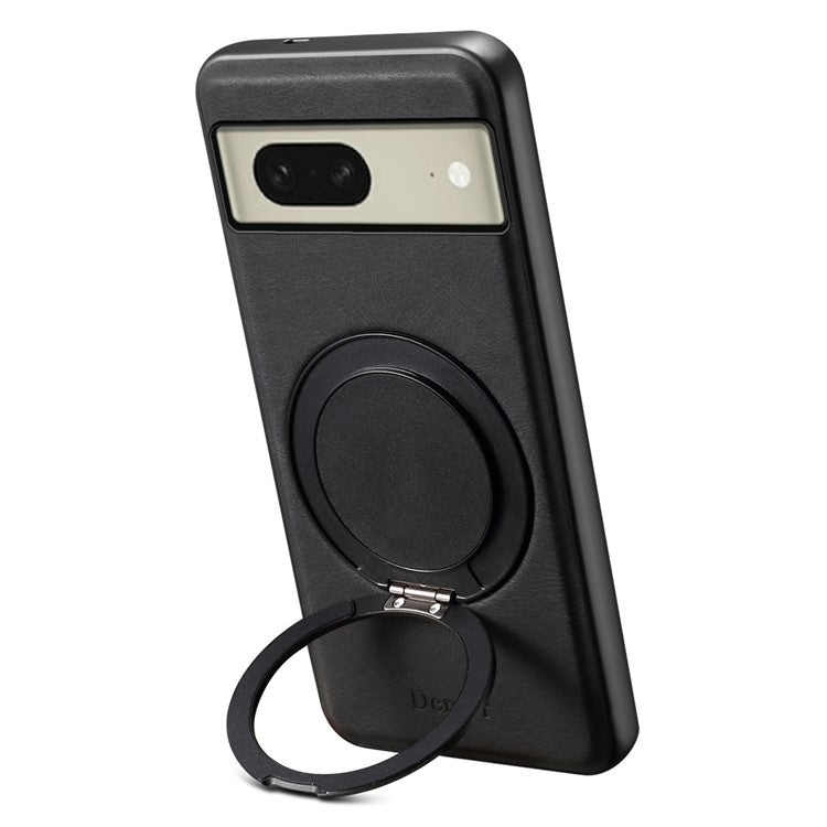 DENIOR A14 For Google Pixel 8 Magnetic Case Rotary Kickstand Leather PC TPU Phone Cover - Black