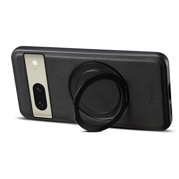 DENIOR A14 For Google Pixel 8 Magnetic Case Rotary Kickstand Leather PC TPU Phone Cover - Black