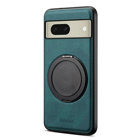 DENIOR A14 For Google Pixel 8 Magnetic Case Rotary Kickstand Leather PC TPU Phone Cover - Blue