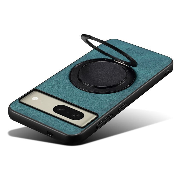 DENIOR A14 For Google Pixel 8 Magnetic Case Rotary Kickstand Leather PC TPU Phone Cover - Blue