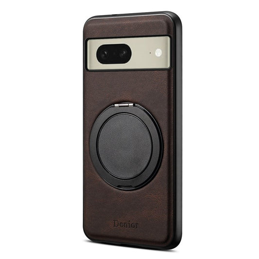 DENIOR A14 For Google Pixel 8 Magnetic Case Rotary Kickstand Leather PC TPU Phone Cover - Brown