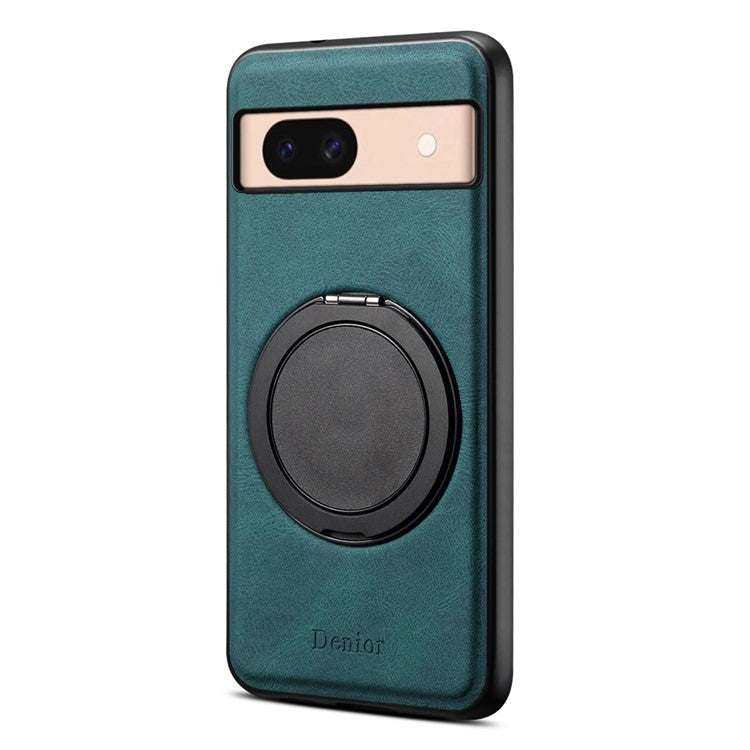 DENIOR A14 For Google Pixel 8a Magnetic Case Rotary Kickstand Leather PC TPU Phone Cover - Blue