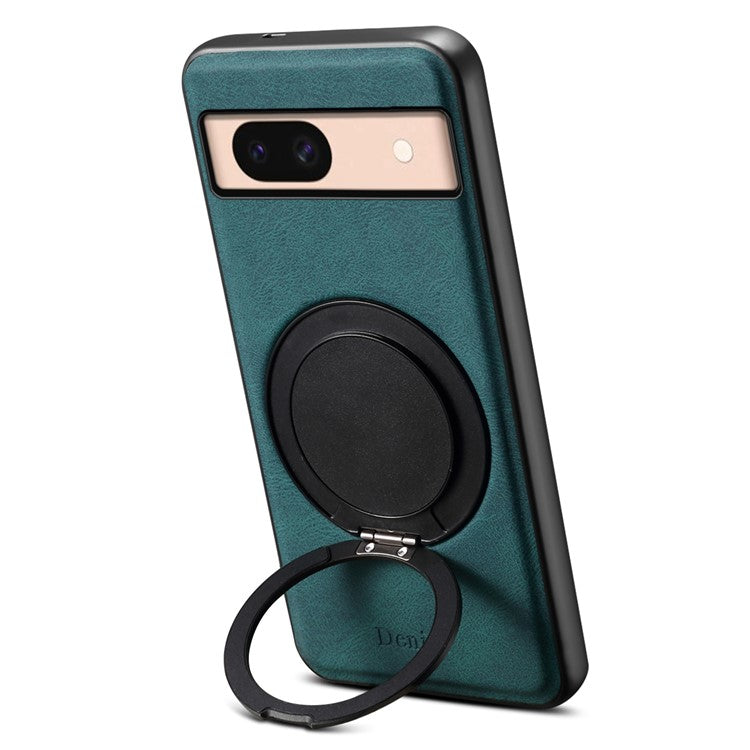 DENIOR A14 For Google Pixel 8a Magnetic Case Rotary Kickstand Leather PC TPU Phone Cover - Blue