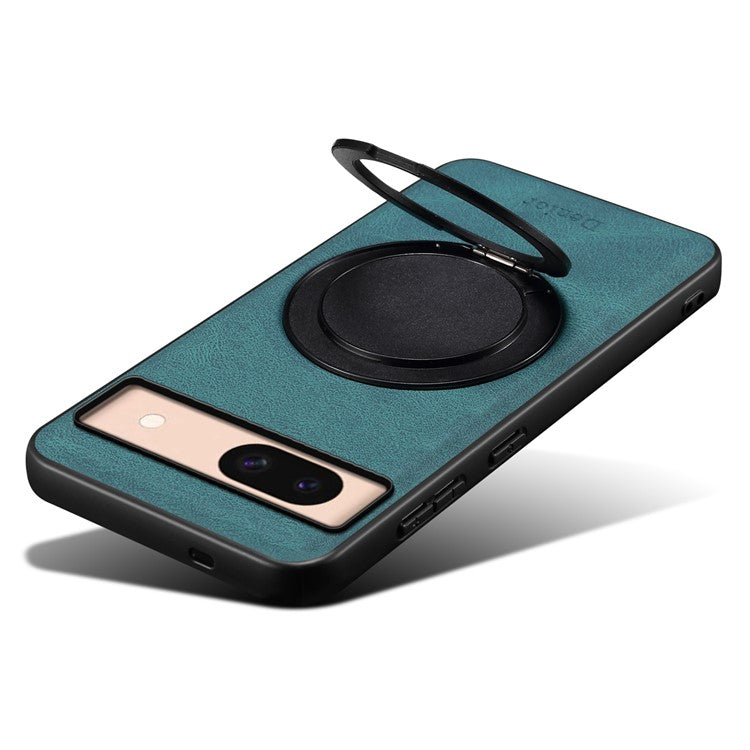 DENIOR A14 For Google Pixel 8a Magnetic Case Rotary Kickstand Leather PC TPU Phone Cover - Blue