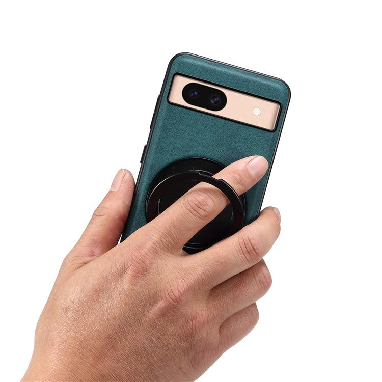 DENIOR A14 For Google Pixel 8a Magnetic Case Rotary Kickstand Leather PC TPU Phone Cover - Blue