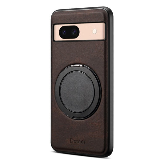 DENIOR A14 For Google Pixel 8a Magnetic Case Rotary Kickstand Leather PC TPU Phone Cover - Brown