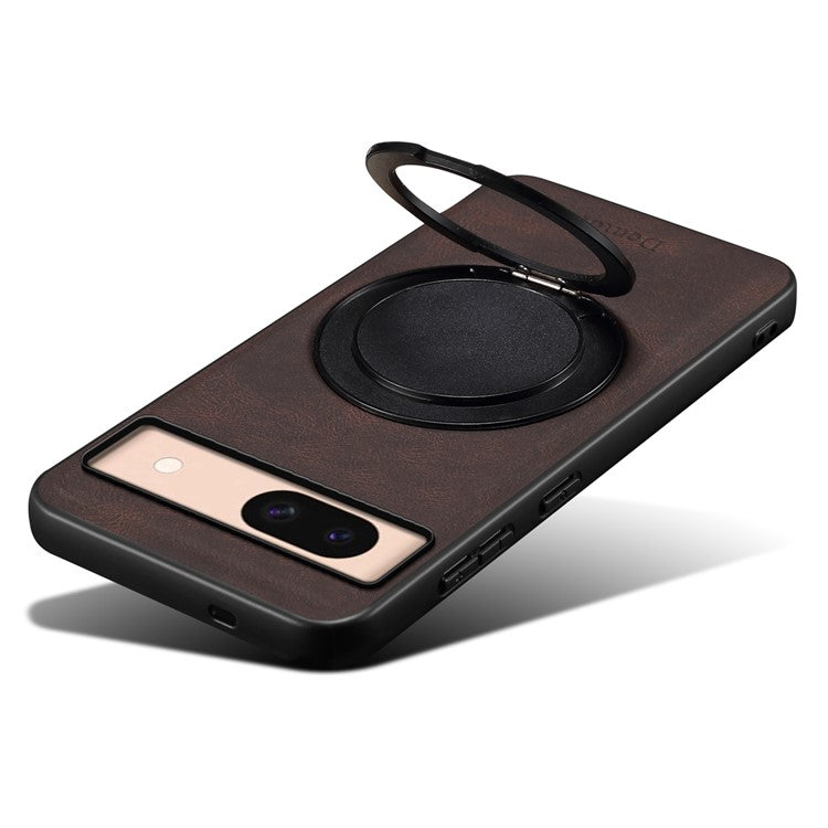DENIOR A14 For Google Pixel 8a Magnetic Case Rotary Kickstand Leather PC TPU Phone Cover - Brown