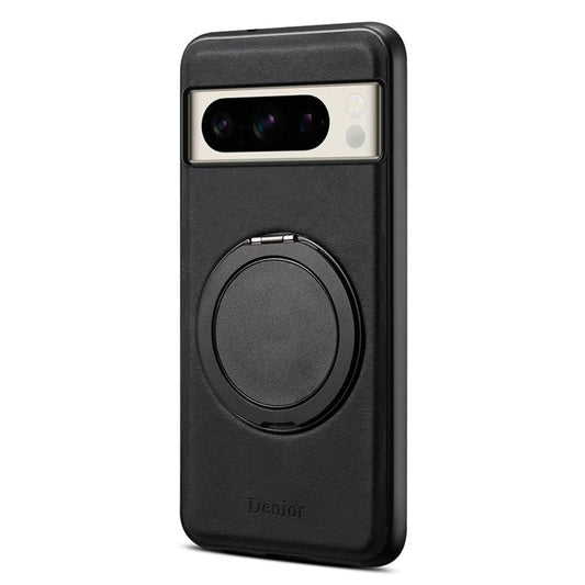 DENIOR A14 For Google Pixel 8 Pro Magnetic Case Rotary Kickstand Leather PC TPU Phone Cover - Black