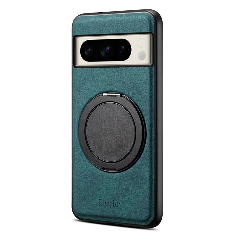 DENIOR A14 For Google Pixel 8 Pro Magnetic Case Rotary Kickstand Leather PC TPU Phone Cover - Blue