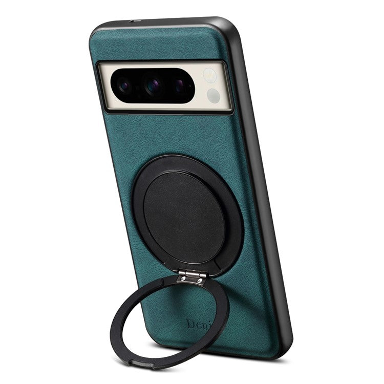 DENIOR A14 For Google Pixel 8 Pro Magnetic Case Rotary Kickstand Leather PC TPU Phone Cover - Blue