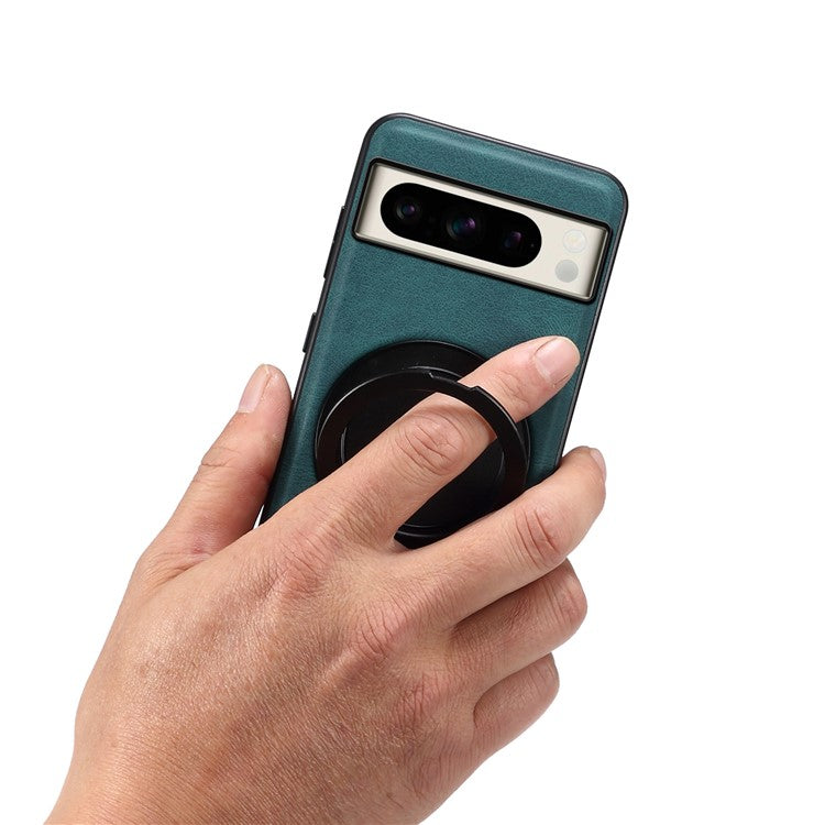 DENIOR A14 For Google Pixel 8 Pro Magnetic Case Rotary Kickstand Leather PC TPU Phone Cover - Blue