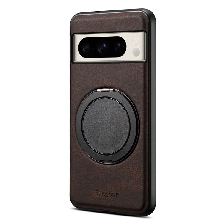 DENIOR A14 For Google Pixel 8 Pro Magnetic Case Rotary Kickstand Leather PC TPU Phone Cover - Brown