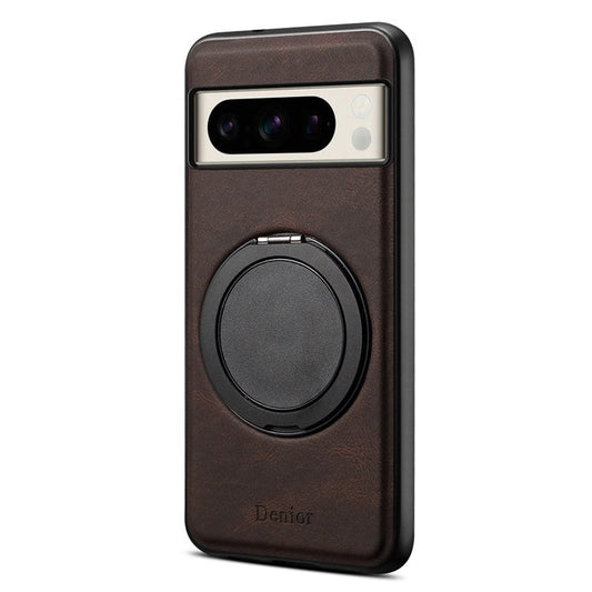 DENIOR A14 For Google Pixel 8 Pro Magnetic Case Rotary Kickstand Leather PC TPU Phone Cover - Brown
