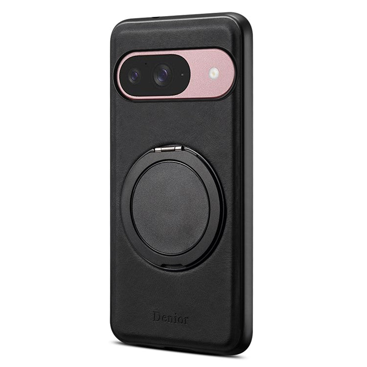 DENIOR A14 For Google Pixel 9 / Pixel 9 Pro Magnetic Case Rotary Kickstand Leather PC TPU Phone Cover - Black