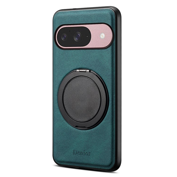 DENIOR A14 For Google Pixel 9 / Pixel 9 Pro Magnetic Case Rotary Kickstand Leather PC TPU Phone Cover - Blue