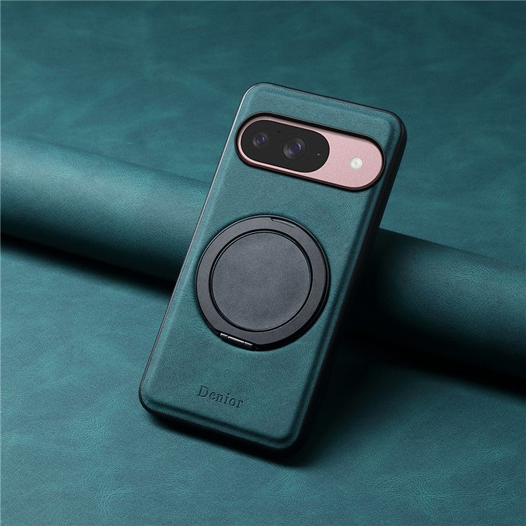 DENIOR A14 For Google Pixel 9 / Pixel 9 Pro Magnetic Case Rotary Kickstand Leather PC TPU Phone Cover - Blue